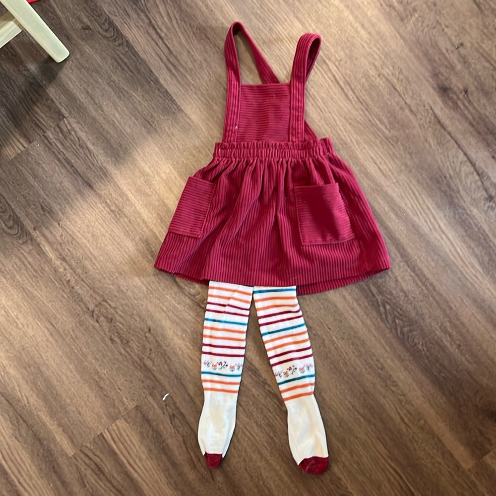 2T red/maroon dress with matching stockings